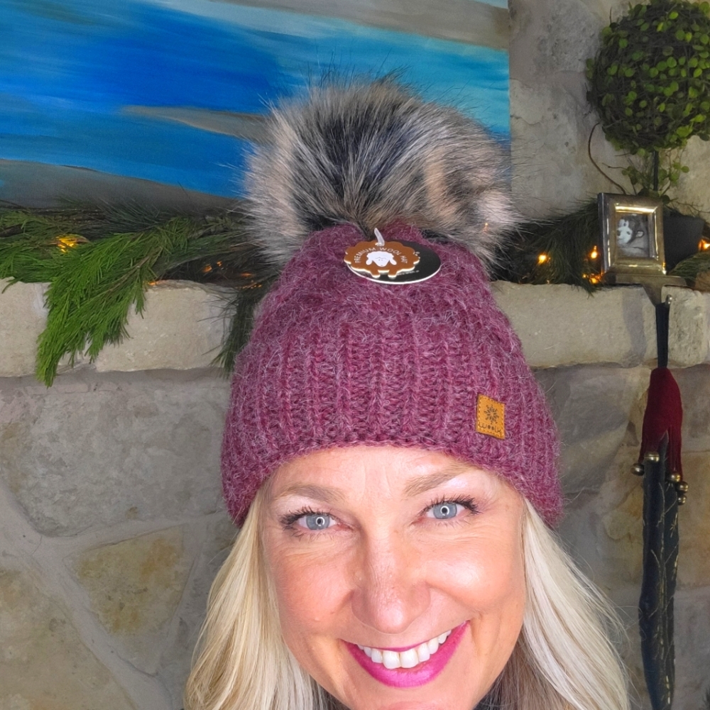 Burgundy pom hat NWT.